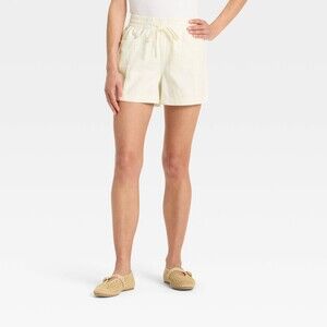 Women's High-Rise Drawstring Denim Beach Shorts - Universal Thread™ White S NWT